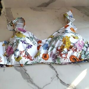 Kona Sol Soft Ruffle Bikini Top with Wildflowers Size 3X (24W-26W) #